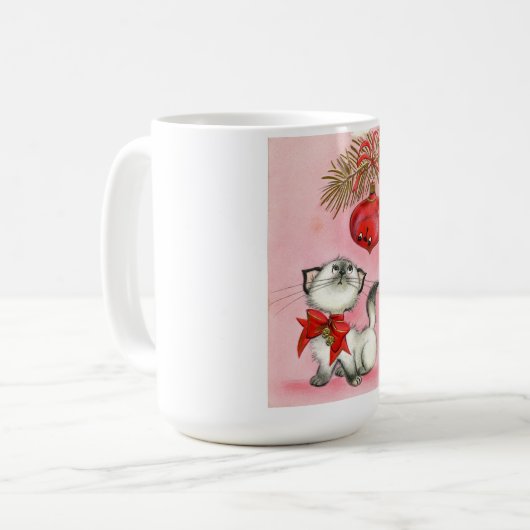 かわいいクリスマスレトロヴィンテージの子猫と木 コーヒーマグカップ (正面左)