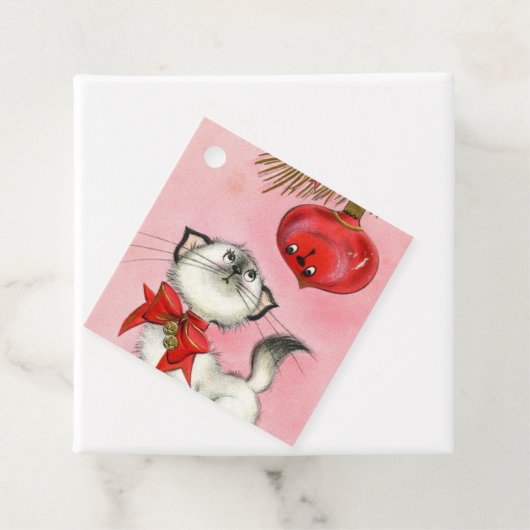 かわいいクリスマスレトロヴィンテージキッテンキャットツリーピンク フェイバータグ (インサイチュ)