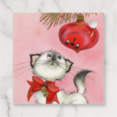 かわいいクリスマスレトロヴィンテージキッテンキャットツリーピンク フェイバータグ (裏面)