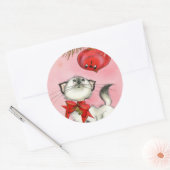 かわいいクリスマスレトロヴィンテージキッテンキャットツリーピンク ラウンドシール (封筒)