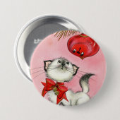 かわいいクリスマスレトロヴィンテージキッテンキャットツリーピンク 缶バッジ (正面&裏面)