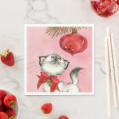かわいいクリスマスレトロヴィンテージキティキャットツリーピンク スタンダードランチョンナプキン (インサイチュ)