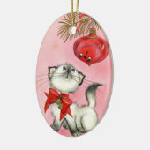 かわいいクリスマスレトロヴィンテージ子猫の木ピンク セラミックオーナメント (左)