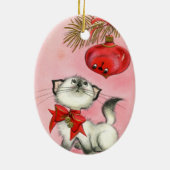 かわいいクリスマスレトロヴィンテージ子猫の木ピンク セラミックオーナメント (裏面)