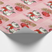 かわいいクリスマスレトロヴィンテージ猫ネコと木 ラッピングペーパー (角)