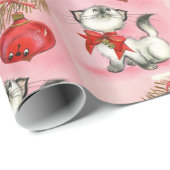 かわいいクリスマスレトロヴィンテージ猫ネコと木 ラッピングペーパー (ロールコーナー)