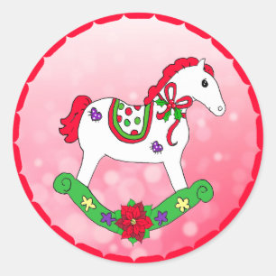 かわいいクリスマスロッキングホースホリデー ラウンドシール