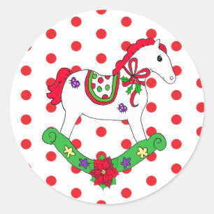 かわいいクリスマスロッキングホースホリデー ラウンドシール