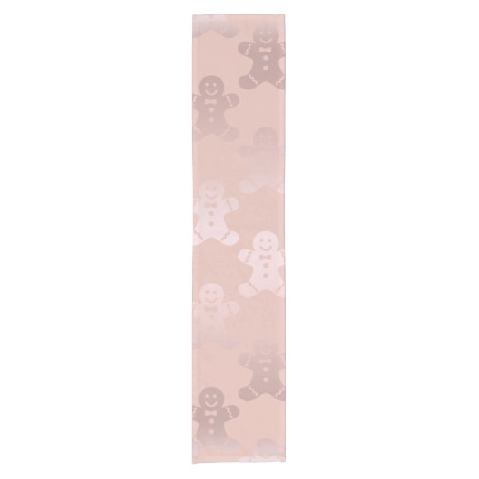 かわいいクリスマスローズの金ゴールドのジンジャーブレッドマンパターン ショートテーブルランナー (正面)