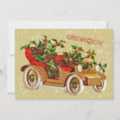 かわいいクリスマスヴィンテージカーホリースノー金ゴールド 招待状 (正面)