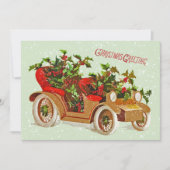 かわいいクリスマスヴィンテージカーホリー雪のセージ 招待状 (正面)
