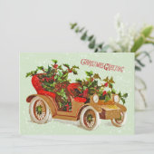 かわいいクリスマスヴィンテージカーホリー雪のセージ 招待状 (スタンド正面)