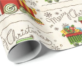 かわいいクリスマスヴィンテージレトロ列車おもちゃ子ども ラッピングペーパー (ロールコーナー)