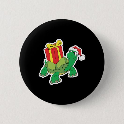 かわいいクリスマス亀 缶バッジ (正面)