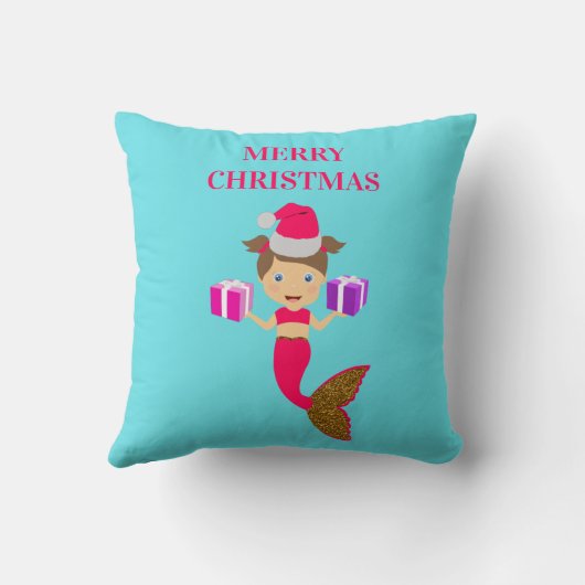 かわいいクリスマス人魚ガールサンタハット海 クッション (裏面)