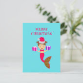 かわいいクリスマス人魚ガールサンタハット海 シーズンポストカード (スタンド正面)