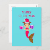 かわいいクリスマス人魚ガールサンタハット海 シーズンポストカード (正面/裏面)