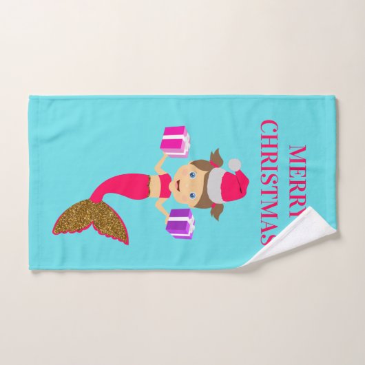 かわいいクリスマス人魚ガールサンタハット海 バスタオルセット (ハンドタオル)