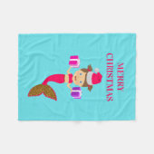 かわいいクリスマス人魚ガールサンタハット海 フリースブランケット (正面(横))