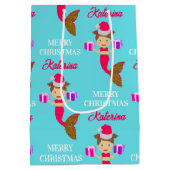 かわいいクリスマス人魚ガールサンタハット海 ミディアムペーパーバッグ (裏面)