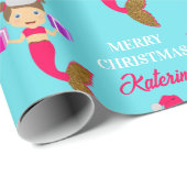 かわいいクリスマス人魚ガールサンタハット海 ラッピングペーパー (ロールコーナー)