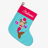 かわいいクリスマス人魚ガールサンタハット海 ラージクリスマスストッキング (正面 (吊り時))