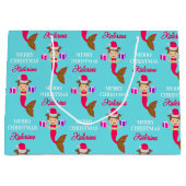 かわいいクリスマス人魚ガールサンタハット海 ラージペーパーバッグ (正面)