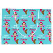 かわいいクリスマス人魚ガールサンタハット海 ラージペーパーバッグ (裏面)