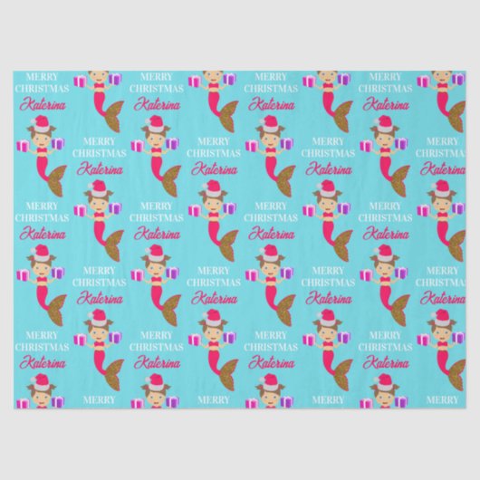 かわいいクリスマス人魚ガールサンタハット海 薄葉紙 (正面)