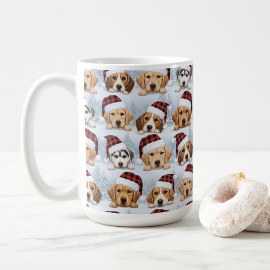かわいいクリスマス仔犬 コーヒーマグカップ (ドーナツ)