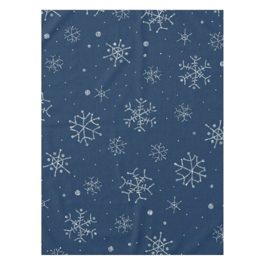 かわいいクリスマス休暇の青い雪片冬のクリスマス テーブルクロス (正面)