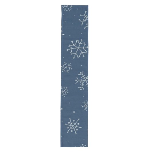 かわいいクリスマス休暇の青い雪片冬のクリスマス ミディアムテーブルランナー (正面)