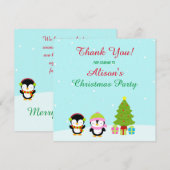 かわいいクリスマス冬のペンギンとツリー サンキューカード (正面/裏面)