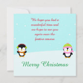 かわいいクリスマス冬のペンギンとツリー サンキューカード (裏面)