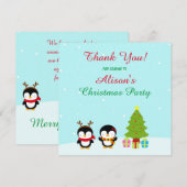 かわいいクリスマス冬のペンギンとツリー サンキューカード (正面/裏面)