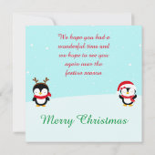 かわいいクリスマス冬のペンギンとツリー サンキューカード (裏面)