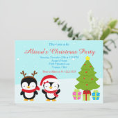 かわいいクリスマス冬のペンギンと木 招待状 (スタンド正面)