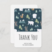 かわいいクリスマス冬の動物のパターン サンキューカード (正面/裏面)
