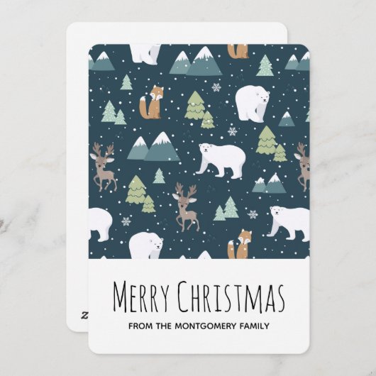 かわいいクリスマス冬の動物のパターン シーズンカード (正面/裏面)