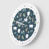 かわいいクリスマス冬の動物のパターン ラージ壁時計 (傾斜)