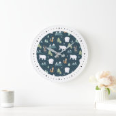 かわいいクリスマス冬の動物のパターン ラージ壁時計 (ホーム)