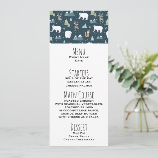 かわいいクリスマス冬の動物のパタ素朴ーンメニュー 招待状 (スタンド正面)