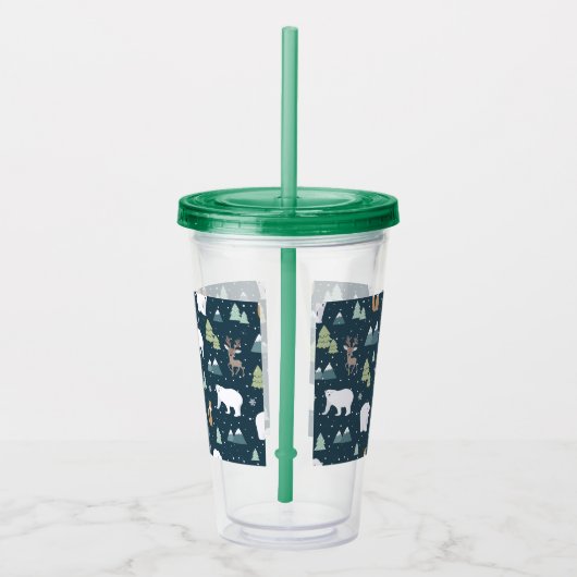 かわいいクリスマス冬の動物のパタ素朴ーン アクリルタンブラー (右)