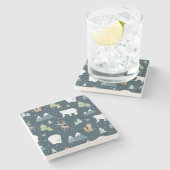 かわいいクリスマス冬の動物のパタ素朴ーン ストーンコースター (横)