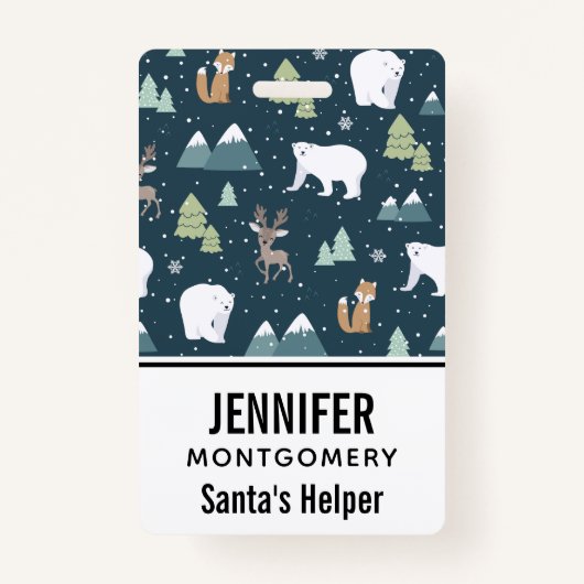 かわいいクリスマス冬の動物のパタ素朴ーン バッジ (正面)