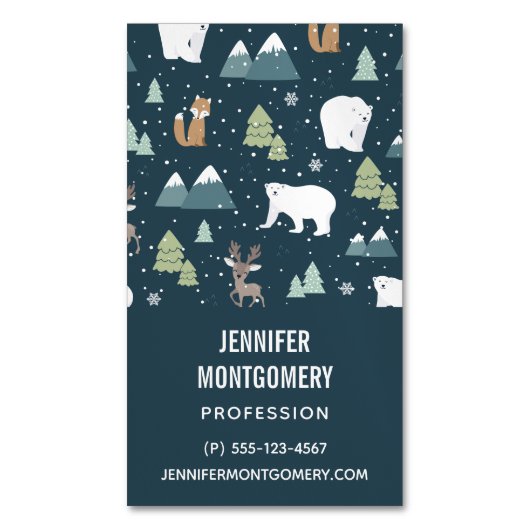 かわいいクリスマス冬の動物のパタ素朴ーン マグネット名刺 (正面縦)