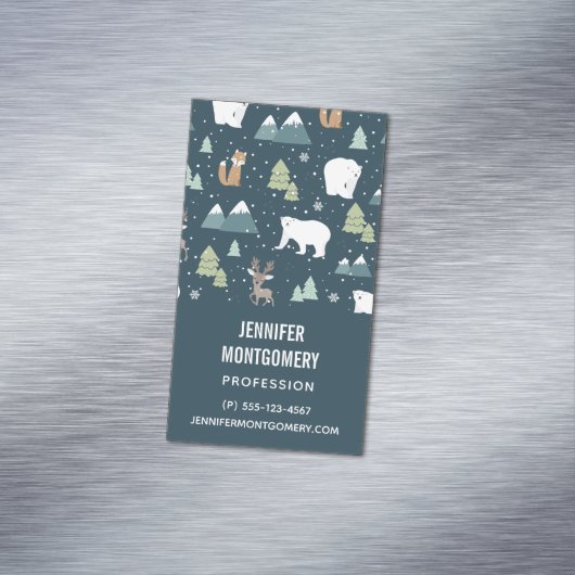 かわいいクリスマス冬の動物のパタ素朴ーン マグネット名刺 (インサイチュ)