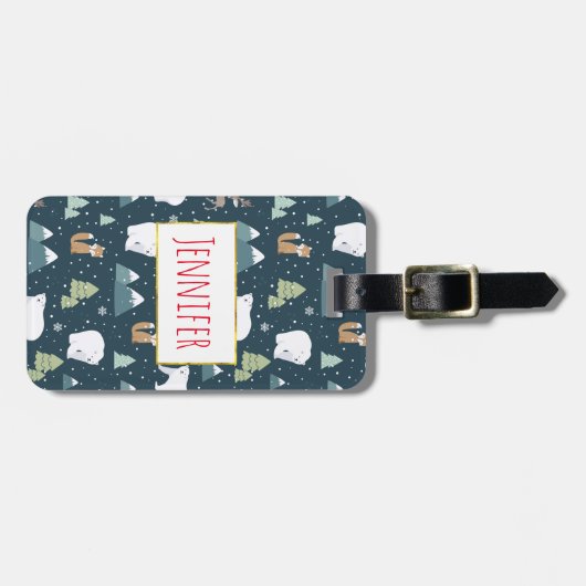 かわいいクリスマス冬の動物のパタ素朴ーン ラゲッジタグ (正面横)
