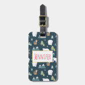 かわいいクリスマス冬の動物のパタ素朴ーン ラゲッジタグ (正面縦)
