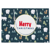 かわいいクリスマス冬の動物のパタ素朴ーン ラージペーパーバッグ (正面)